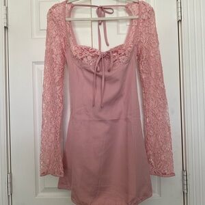 Pink Lace long sleeve mini dress 🩷